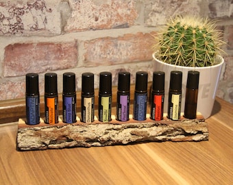Stand with bark for essential oils (10 roll-ons) for doTerra or young living, oil bottle holder, organizer active
