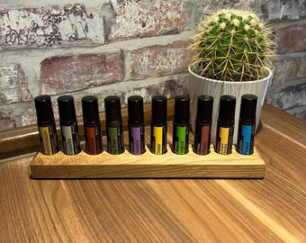 Oak stand for essential oils (10 roll-ons) for doTerra or Young Living, oil bottle holder, organizer