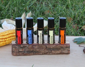 Aufsteller mit Rinde für Ätherische Öle (5 Roll-Ons) für doTerra oder young living , Ölflaschenhalter , Organizer