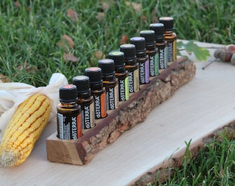 Stand with bark for 10 (15ml) essential oils for doTerra or Young Living, oil bottle holder, organizer
