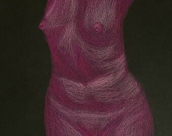 nude pink portrait colored pencil drawing on black paper