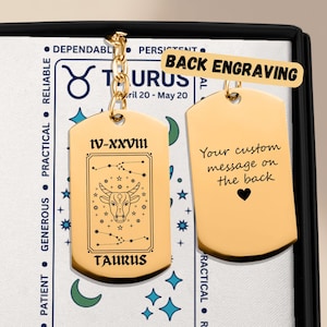 Stier Tarot Karte Militär Anhänger Schlüsselanhänger - Personalisierter Stier Anhänger, Astrologie inspiriertes Geschenk für Stier Liebhaber