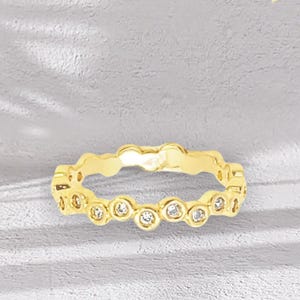Dainty 18K Gold Filled Every Day Thin Band, Contemporary Aesthetic Wave Cubic Zirconia Ring, Bypass Stackable Lucky Interlocking Ring