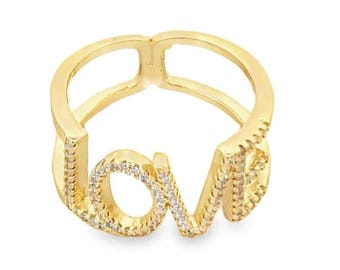 Anello Chunky Love, anello audace, anello regolabile riempito in oro 18 carati, regalo unico, gioielli alla moda, anello con parola personalizzata, anello d'amore per lei