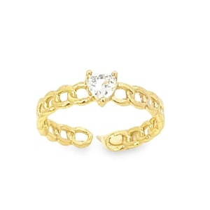 Adjustable 18K Gold Filled Chain Ring with CZ Heart – Dainty Minimalist Gold Ring, Delicate Heart Ring, Everyday Stacking Jewelry