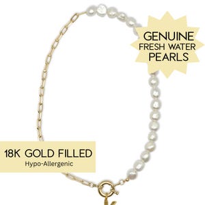 Fresh Water Pearl Chain Necklace, Paperclip Regina George Initials Pendant, Gold Letter Charm