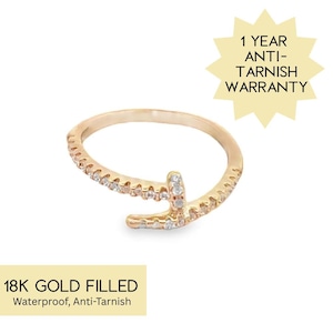 CZ Luxury Nail Ring, Wrap Around Gold Filled Women's Fashion, Designer Cubic Full Finger Jewelry, Cubic Zirconia 18K Luxe Gift