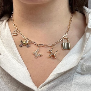 Statement Necklace with 5 Charms on Thick Gold Filled Paperclip Chain | Bold, Unique, Elegant Jewelry for Every Occasion