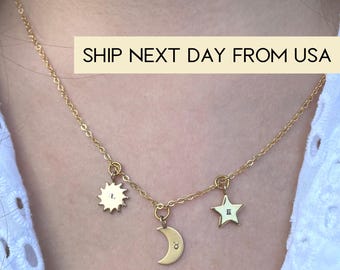 Big 3 Astrology Birth Chart Charm Engraved Necklace, Sun Moon