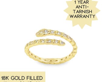 Dünner Wickel-Schlangenring, Gold gefüllter Kubikschlangen-Schmuck, offene CZ Dainty 18K Mode, minimales trendiges Diamant-Frauengeschenk