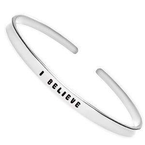 I Believe Cuff Bracelet - Thin Stackable Bracelet with Inspirational Engraving, Motivational Jewelry, Custom Affirmation Gift for Her