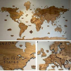 3D Wooden World Map, 5th Anniversary Gift for Couples, Wood Map of the World Travel Wall Décor, World Traveler Gift, Office & Home World Map