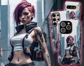 Sexy Girl Cyberpunk Phone Case, Japanese iPhone Case, Japanese Art Pixel 8 Case, Sexy Woman Samsung Galaxy S24 Ultra Case, S23 Ultra Case