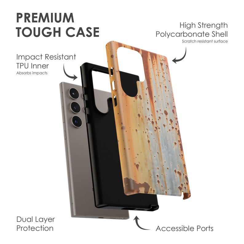 Rusted Metal Effect Phone Case: Industrial Art, Tough Dual Layer image 2