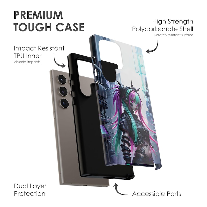 Cyberpunk Anime Phone Case - Cybergoth Girl Japanese Art Cover for iPhone 17 Air 16 Pro Max 15 14 13, Samsung S25 Ultra S24 S23, Pixel 9 Pro image 2