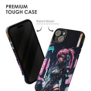 Etui na telefon z motywem anime Cyberpunk – japońska dziewczyna w mandze na iPhone'a 17 Air 16 Pro Max 15 14 13 12 11, Samsunga S25 Ultra S24 S23, Pixela 9 Pro 8 zdjęcie 3