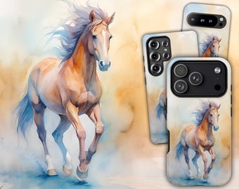 Mobilskal med akvarell häst: Konstnärlig riddesign för iPhone 17 Air 16 15 14 13 12, Samsung S25 Ultra S24 S23 S22 S21 & Pixel 9 Pro 8 7