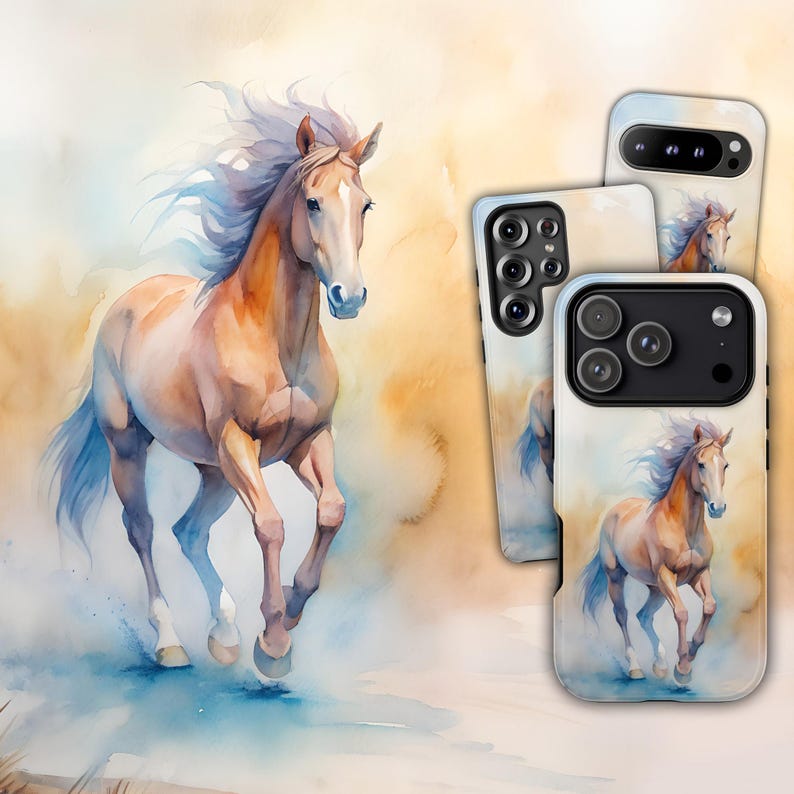 Watercolor Horse Phone Case: Artful Equestrian Design for iPhone 17 Air 16 15 14 13 12, Samsung S25 Ultra S24 S23 S22 S21 & Pixel 9 Pro 8 7 image 1