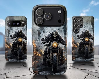 Biker Skull Phone Case: Grunge Motorcycle Design for iPhone, Samsung & Pixel