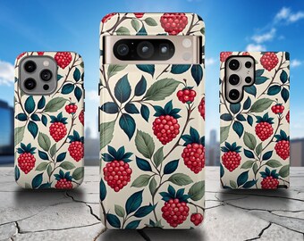 Zomer telefoonhoesje framboos - schattig girly frambozenpatroon hoes voor iPhone 17 Air 16 Pro Max 15 14 13, Samsung S25 Ultra S24, Pixel 9 Pro