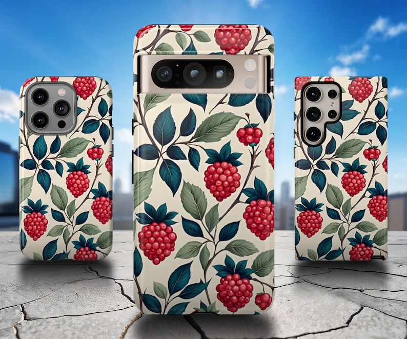 raspberries print phone case for pixel 8 pro 7 summer samsung galaxy s24 ultra s23 plus s22 s21 s20 case coquette berries iphone 15 case