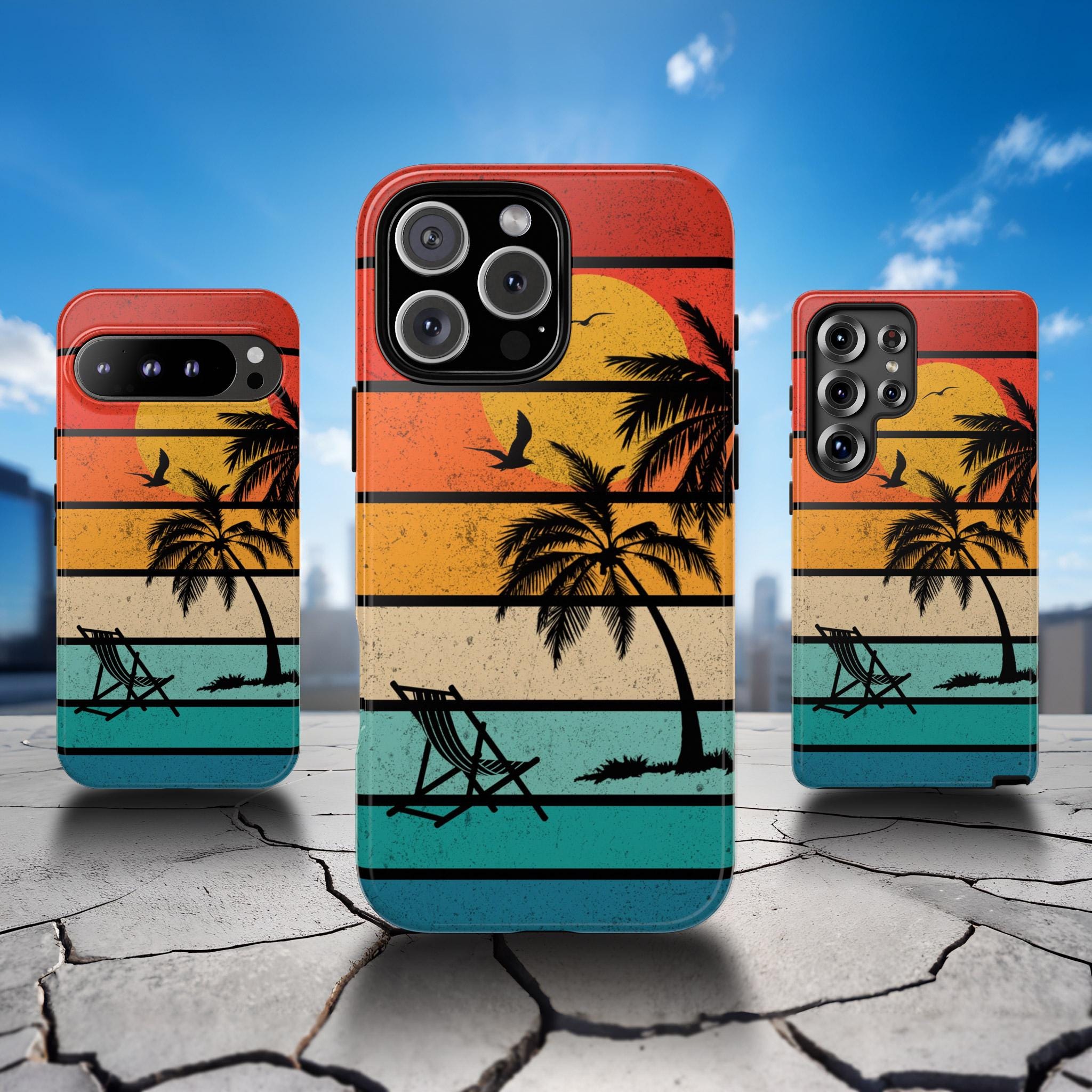 Retro Beach Phone Case: Vintage Palm Tree Design