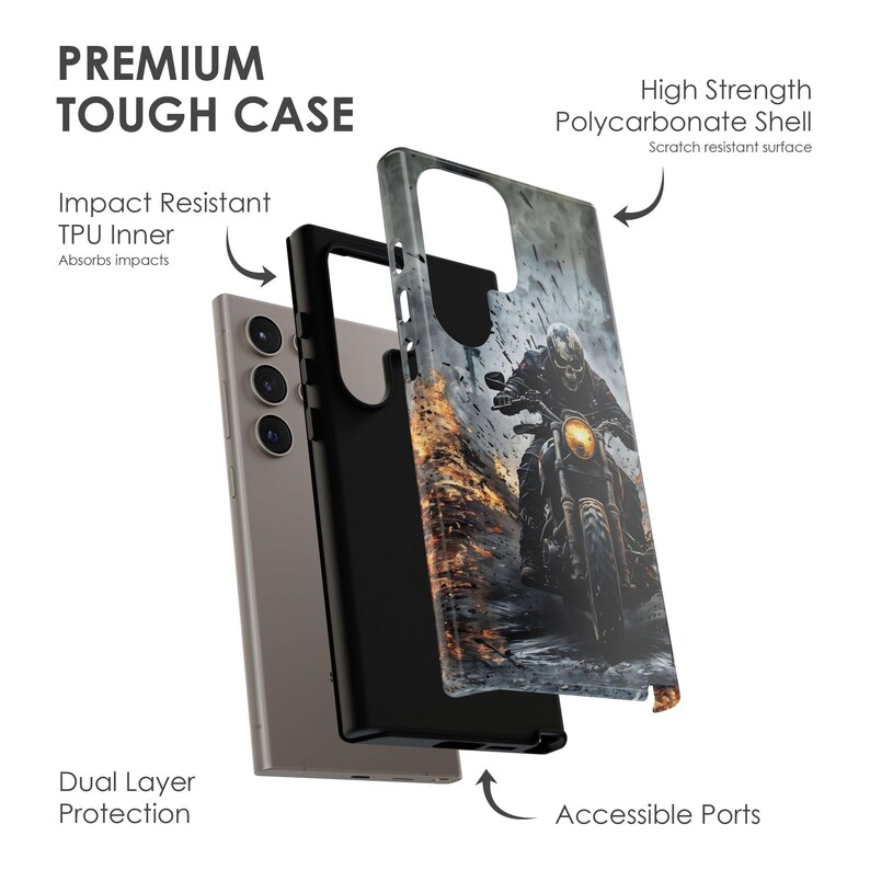 Funda para teléfono con calavera de motociclista: diseño de motocicleta grunge para iPhone, Samsung y Pixel imagen 2