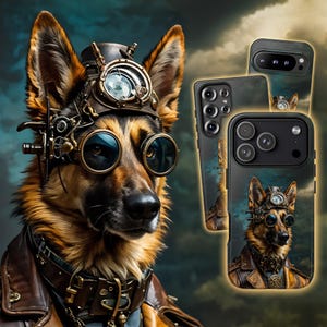 Steampunk Schäferhund Handyhülle - Sci-Fi Viktorianischer Hund Art Cover für iPhone 17 Air 16 Pro Max 15 14, Samsung S25 Ultra S24 S23, Pixel 9 Bild 1