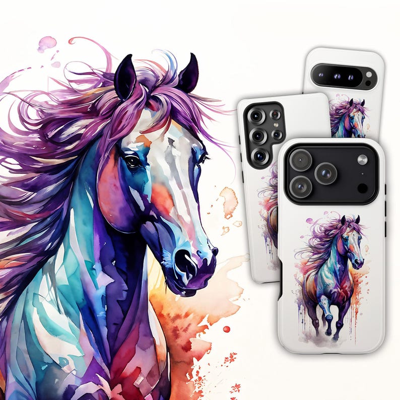Watercolor Horse Phone Case: Equestrian Art Gift for iPhone, Samsung & Pixel image 1