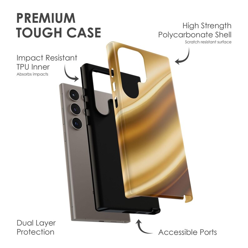 K&ouml;nnte beinhalten: Premium robuste Handyh&uuml;lle mit zweilagigem Design. Die H&uuml;lle verf&uuml;gt &uuml;ber eine sto&szlig;feste TPU-Innenschicht und eine hochfeste Polycarbonat-Schale mit kratzfester Oberfl&auml;che. Die H&uuml;lle hat zug&auml;ngliche Anschl&uuml;sse und wird in einer geschichteten Ansicht gezeigt.