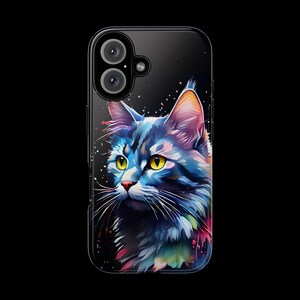 Watercolour Cat Phone Case - Bright Colourful Feline Design Cover for iPhone 17 Air 16 Pro Max 15 14 13, Samsung S25 Ultra S24 S23, Pixel 9 image 11