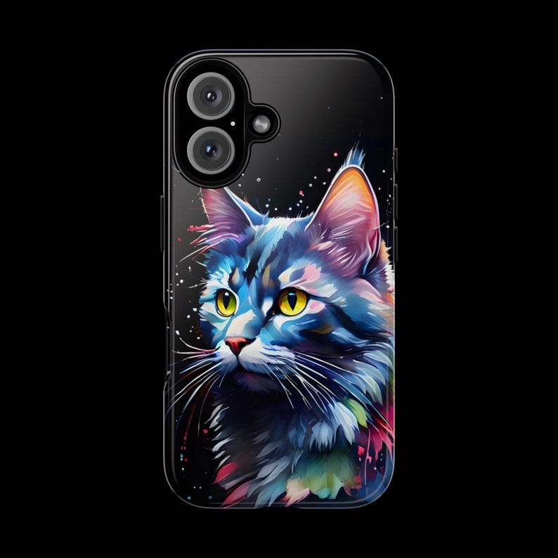 Watercolour Cat Phone Case - Bright Colourful Feline Design Cover for iPhone 17 Air 16 Pro Max 15 14 13, Samsung S25 Ultra S24 S23, Pixel 9 image 11