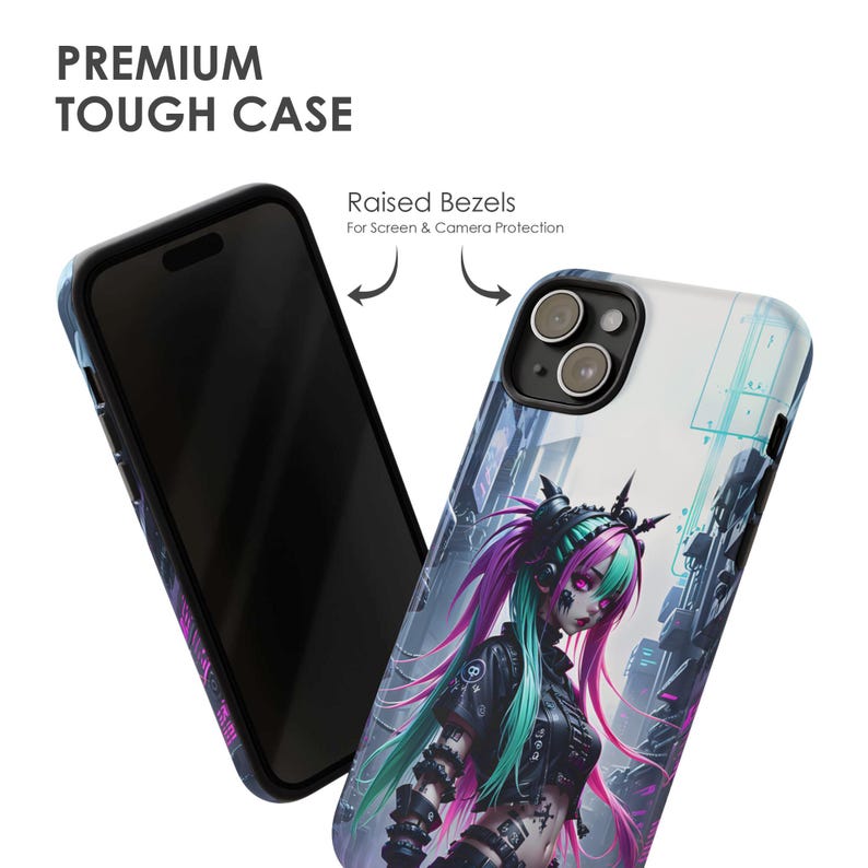 Cyberpunk Anime Phone Case - Cybergoth Girl Japanese Art Cover for iPhone 17 Air 16 Pro Max 15 14 13, Samsung S25 Ultra S24 S23, Pixel 9 Pro image 3