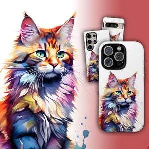 Watercolor Cat Phone Case, Cat iPhone Case Cat Art Pixel 8 Case, Watercolor Painting Samsung Galaxy S24 Ultra Case, iPhone 16 Pro Max Case