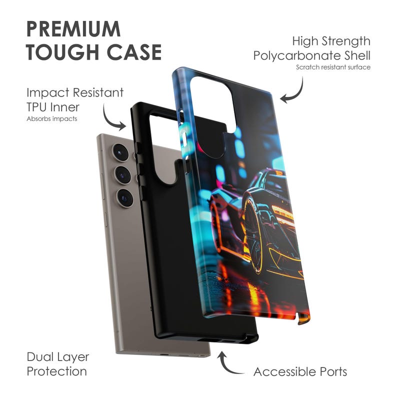 Funda para teléfono con diseño de hipercoche exótico: estilo automotriz protector para iPhone, Samsung y Pixel imagen 2