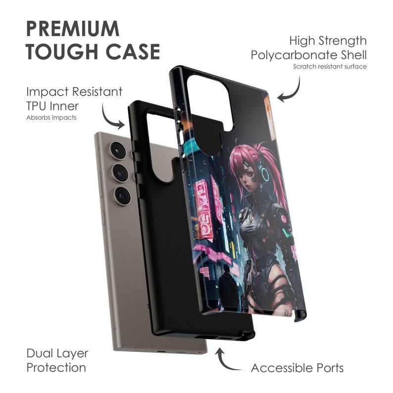 Etui na telefon z motywem anime Cyberpunk – japońska dziewczyna w mandze na iPhone'a 17 Air 16 Pro Max 15 14 13 12 11, Samsunga S25 Ultra S24 S23, Pixela 9 Pro 8 zdjęcie 2