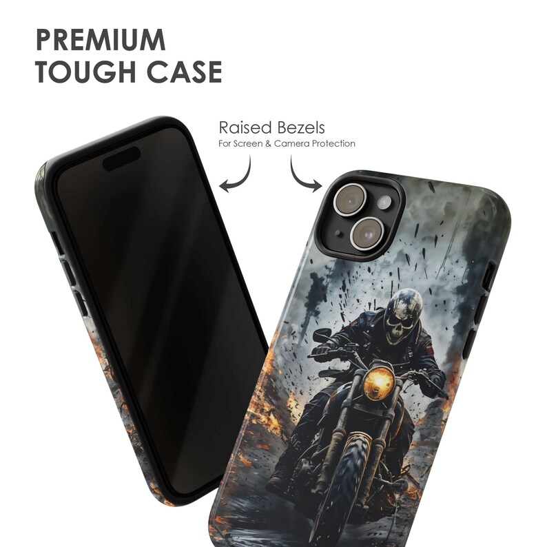 Funda para teléfono con calavera de motociclista: diseño de motocicleta grunge para iPhone, Samsung y Pixel imagen 3