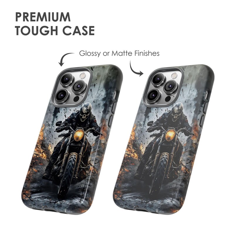 Funda para teléfono con calavera de motociclista: diseño de motocicleta grunge para iPhone, Samsung y Pixel imagen 4
