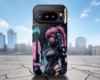 Etui na telefon Cyberpunk Anime Girl Pixel: neonowy wzór mecha do Google Pixel 9 Pro XL 8 7 6 5 5G 4 4a 3 3a 2 1, błyszczące lub matowe