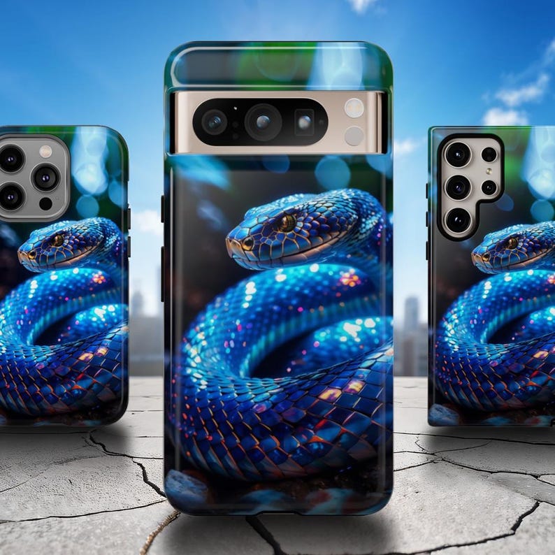 Blått ormskal för iPhone: Gåva till reptilälskare för iPhone, Samsung och Pixel bild 1