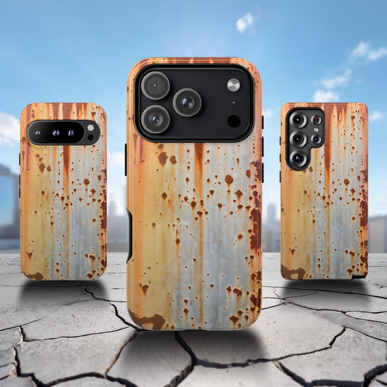 Rusted Metal Effect Phone Case: Industrial Art, Tough Dual Layer image 1