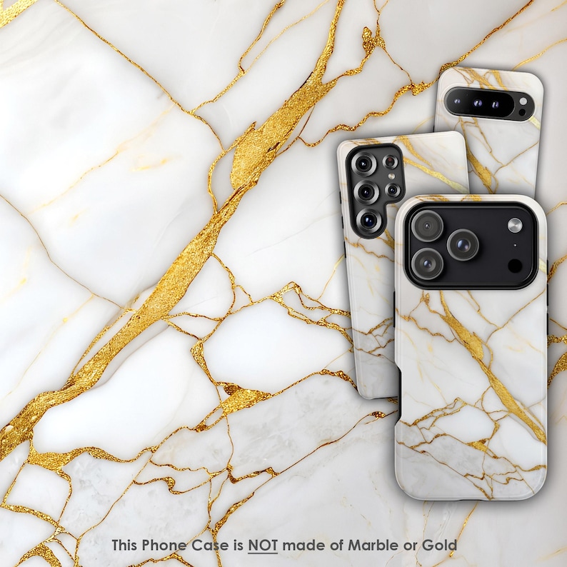 Gold Marble Phone Case - Striking Golden Vein Rock Cover for iPhone 17 Air 16 Pro Max 15 14 13, Samsung S25 Ultra S24 S23 S22, Pixel 9 Pro 8 image 1