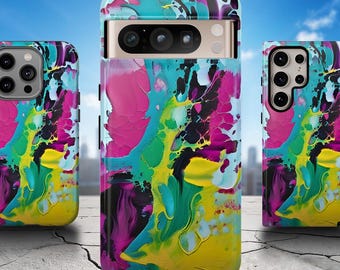 Telefoonhoesje abstracte kunst – kleurrijk verfontwerp voor iPhone 17 Air 16 Pro Max 15 14 13 12, Samsung S25 Ultra S24 S23 S22 S21, Pixel 9 Pro 8