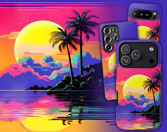 Etui na telefon Retro Sunset – fioletowo-różowo-żółte, letnie etui z lat 90. na iPhone'a 17 Air 16 Pro Max 15 14 13 12, Samsunga S25 Ultra S24, Pixela 9