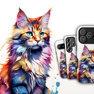 Watercolor Cat Phone Case - Cute Watercolour Pet Animal Cover for iPhone 17 Air 16 Pro Max 15 14 13, Samsung S25 Ultra S24 S23, Pixel 9 Pro image 1