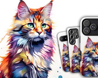 Watercolor Cat Phone Case - Cute Watercolour Pet Animal Cover for iPhone 17 Air 16 Pro Max 15 14 13, Samsung S25 Ultra S24 S23, Pixel 9 Pro
