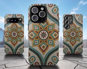 Floral Mosaic Phone Case – Mediterranean Tile Pattern for iPhone 17 Air 16 Pro Max 15 14 13 12 11, Samsung S25 Ultra S24 S23 S22, Pixel 9 8