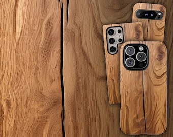 Split Oak Wood Phone Case – Abstract Grain Wooden Cover for iPhone 17 Air 16 Pro Max 15 14 13, Samsung S25 Ultra S24 S23 S22, Pixel 9 Pro 8