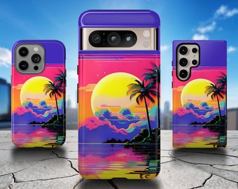 Retro Sunset Phone Case, Ocean Sunset iPhone 16 Pro Case, Retro S25 Ultra Case, Sunset Pixel 9 Pro Case, 90s Summer iPhone 15 Pro Case