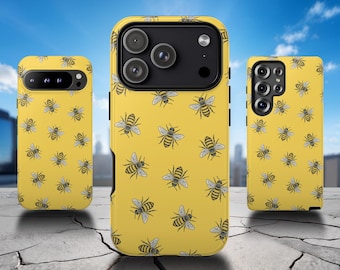 Bumble Bee Phone Case - Yellow Insect Pattern Cover for iPhone 17 Air 16 Pro Max 15 14 13 12 11, Samsung S25 Ultra S24 S23, Pixel 9 Pro 8 7